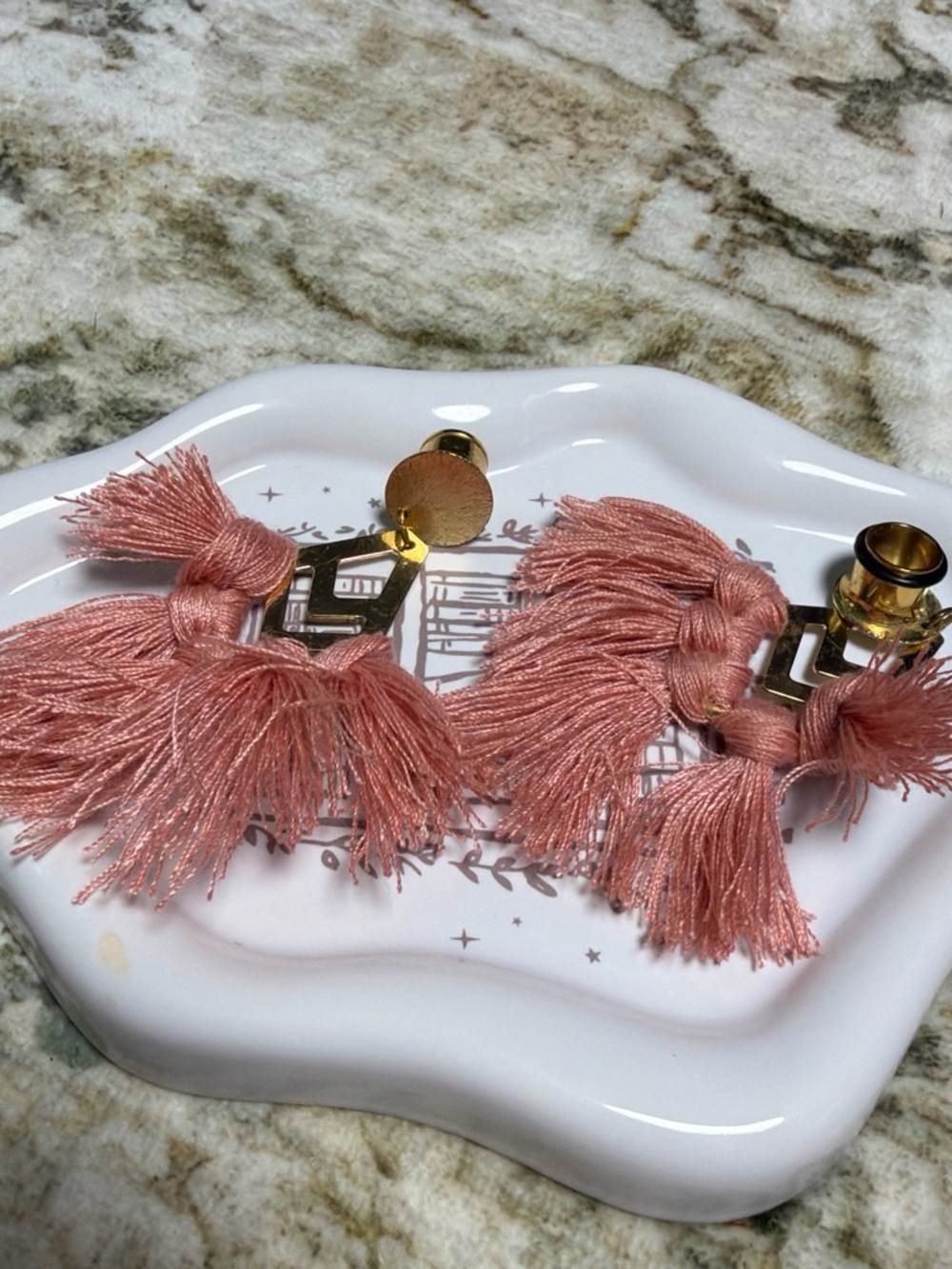 Pink Tassel Gauged Boho Earrings